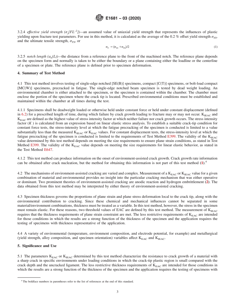 REDLINE ASTM E1681-03(2020) - Standard Test Method for  Determining Threshold Stress Intensity Factor for Environment-Assisted Cracking of Metallic Materials