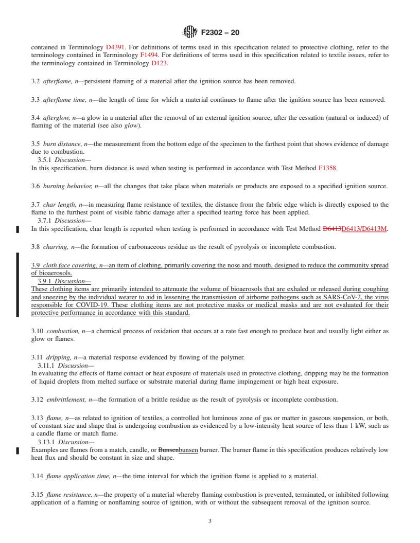 REDLINE ASTM F2302-20 - Standard Performance Specification for Labeling Protective Clothing Which Provides Resistance to Incidental  Exposures to Heat or Open Flame