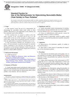 ASTM D4095-97(2020) ASTM D4095-97(2020) - Standard Practice for Use of the Refractometer for Determining Nonvolatile Matter (Total Solids) in Floor Polishes - Page 1 preview