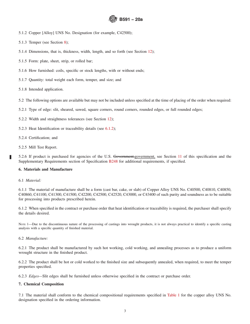 REDLINE ASTM B591-20a - Standard Specification for Copper-Zinc-Tin and Copper-Zinc-Tin-Iron-Nickel Alloys Plate,  Sheet, Strip, and Rolled Bar