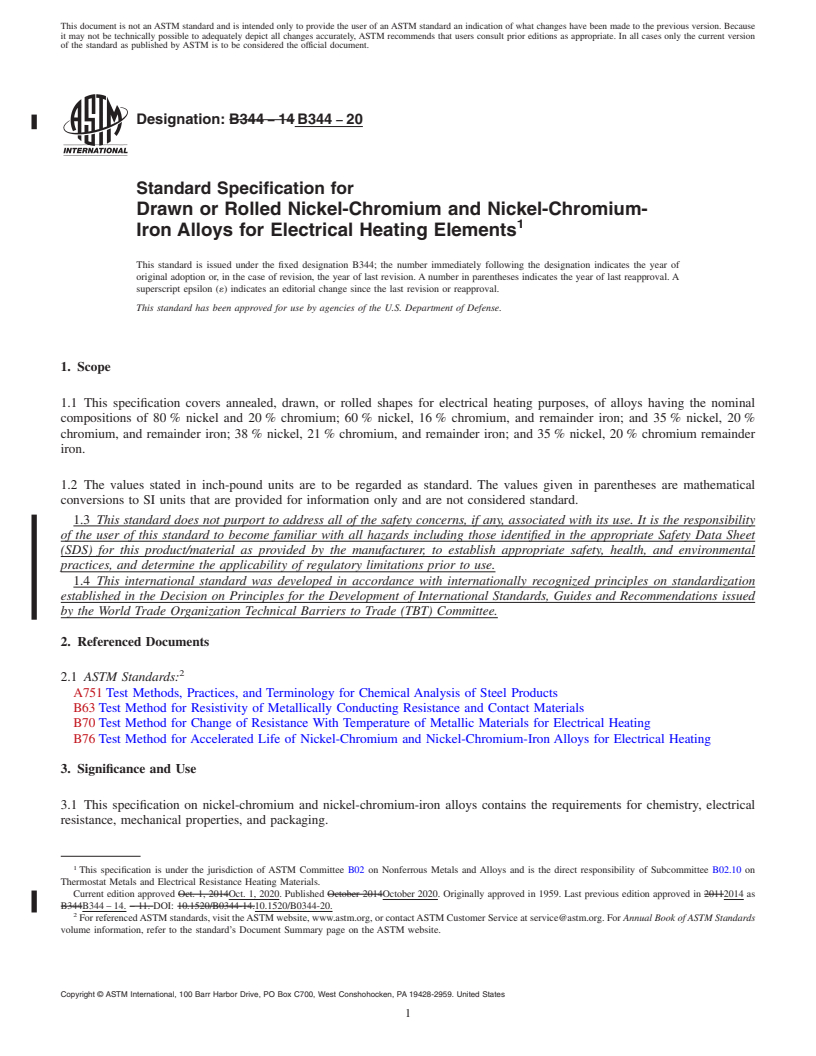 REDLINE ASTM B344-20 - Standard Specification for Drawn or Rolled Nickel-Chromium and Nickel-Chromium-Iron Alloys  for  Electrical Heating Elements
