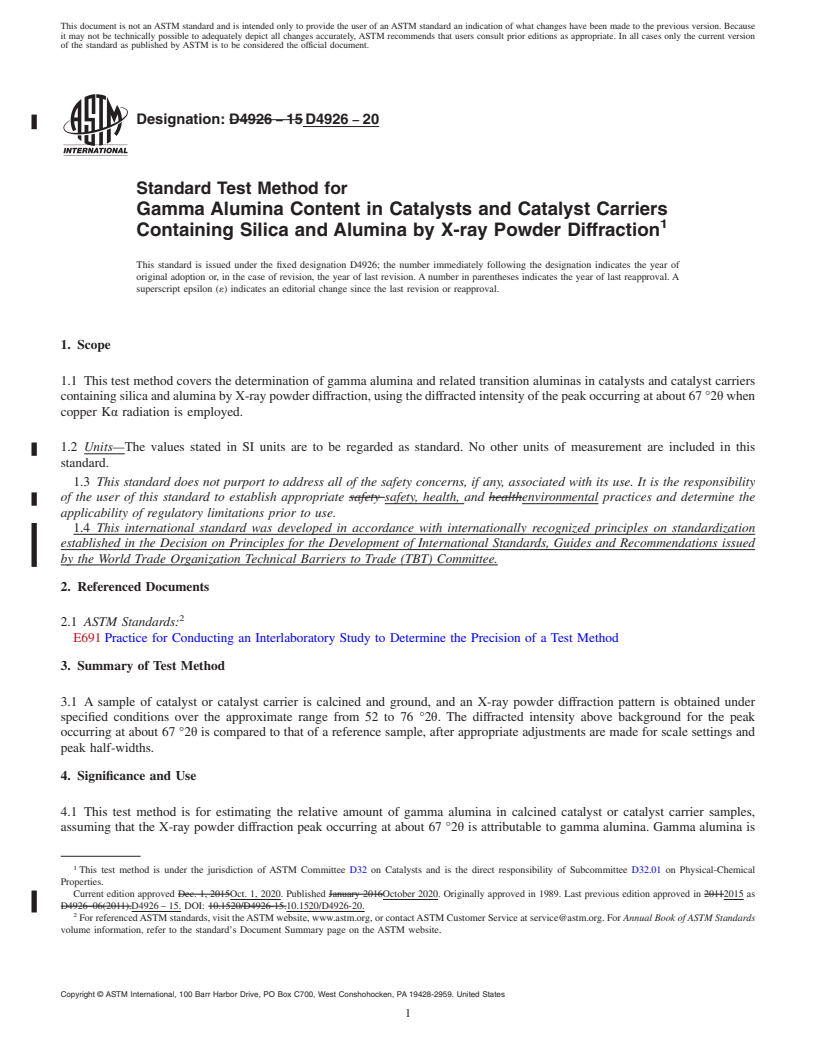 ASTM D4926-20 - Standard Test Method for Gamma Alumina Content in ...