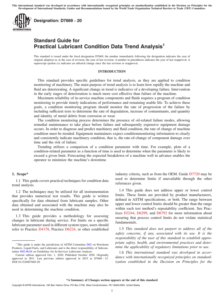ASTM D7669-20 - Standard Guide for  Practical Lubricant Condition Data Trend Analysis