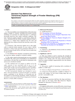 ASTM B528-16(2020)e1 ASTM B528-16(2020)e1 - Standard Test Method for Transverse Rupture Strength of Powder Metallurgy (PM) Specimens - Page 1 preview