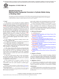 ASTM C1176/C1176M-20 ASTM C1176/C1176M-20 - Standard Practice for Making Roller-Compacted Concrete in Cylinder Molds Using a Vibrating Table - Page 1 preview