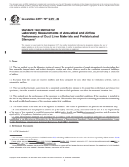 ASTM E477-20 REDLINE ASTM E477-20 - Standard Test Method for Laboratory Measurements of Acoustical and Airflow Performance of Duct Liner Materials and Prefabricated Silencers - Page 1 preview