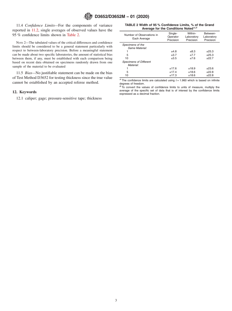 ASTM D3652/D3652M-01(2020) - Standard Test Method for  Thickness of Pressure-Sensitive Tapes