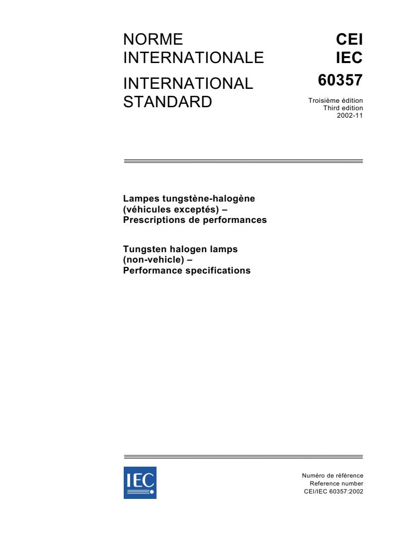 IEC 60357:2002 - Tungsten halogen lamps (non vehicle) - Performance specifications