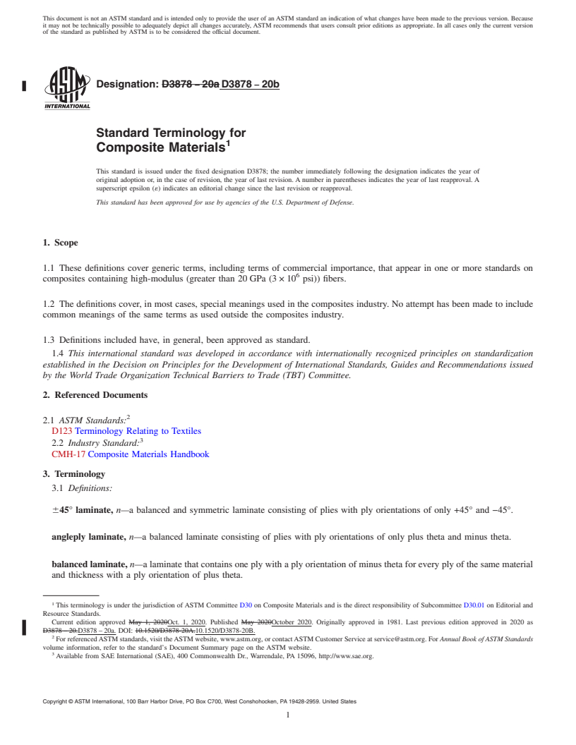 REDLINE ASTM D3878-20b - Standard Terminology for  Composite Materials