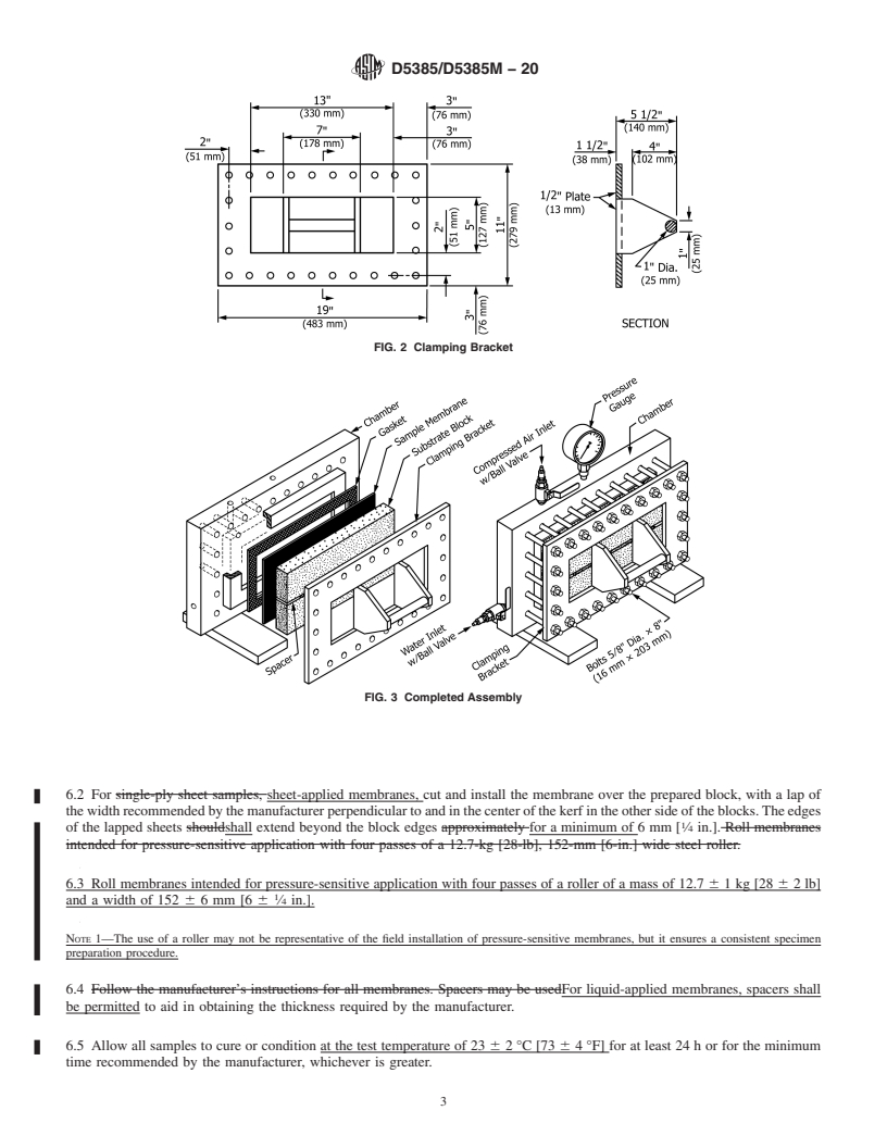 REDLINE ASTM D5385/D5385M-20 - Standard Test Method for Hydrostatic Pressure Resistance of Waterproofing Membranes