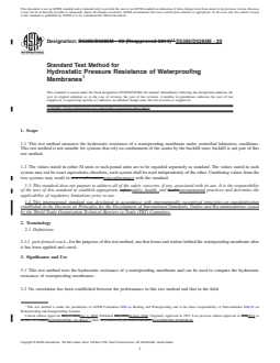 ASTM D5385/D5385M-20 REDLINE ASTM D5385/D5385M-20 - Standard Test Method for Hydrostatic Pressure Resistance of Waterproofing Membranes - Page 1 preview