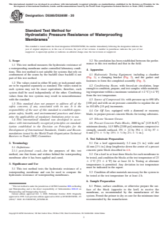 ASTM D5385/D5385M-20 ASTM D5385/D5385M-20 - Standard Test Method for Hydrostatic Pressure Resistance of Waterproofing Membranes - Page 1 preview