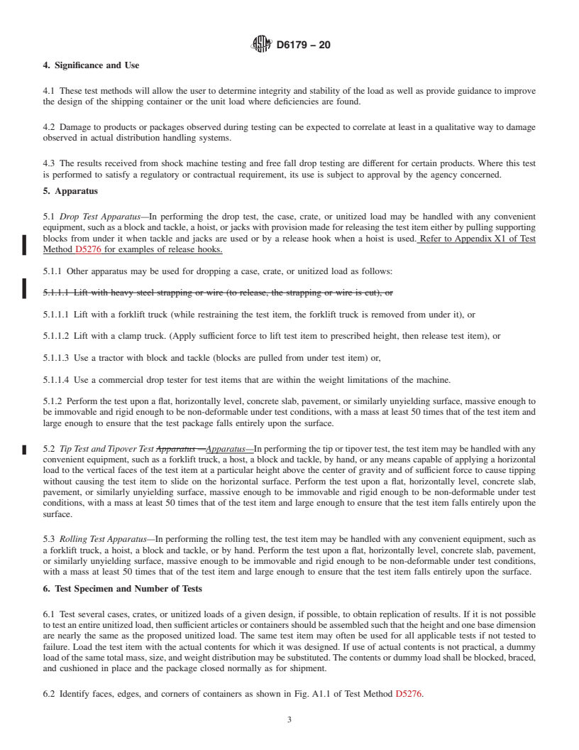 REDLINE ASTM D6179-20 - Standard Test Methods for  Rough Handling of Unitized Loads and Large Shipping Cases and  Crates