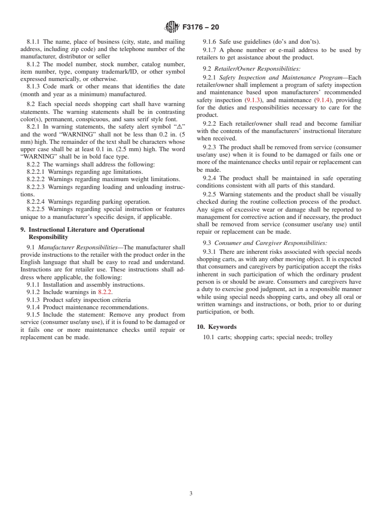 ASTM F3176-20 - Standard Specification for  Special Needs Shopping Carts