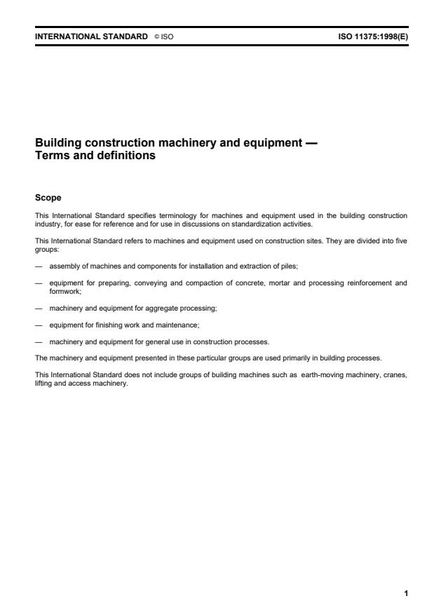 ISO 11375:1998 - Building construction machinery and equipment -- Terms and definitions