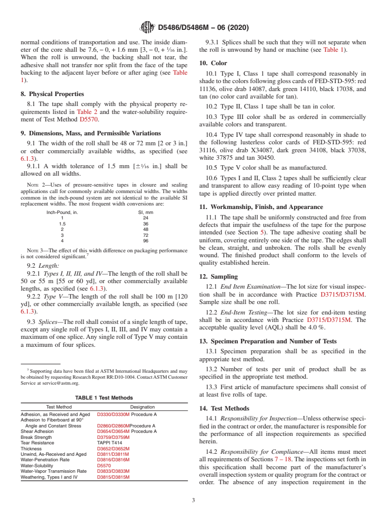 ASTM D5486/D5486M-06(2020) - Standard Specification for  Pressure-Sensitive Tape for Packaging, Box Closure, and Sealing