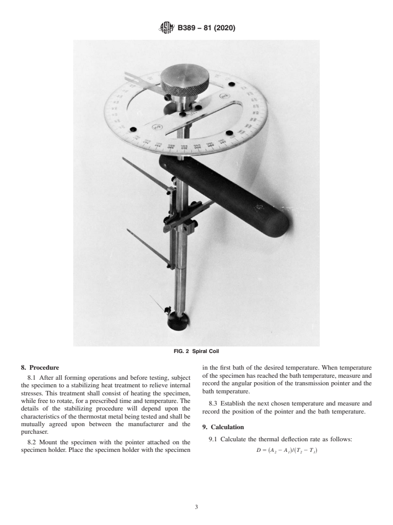 ASTM B389-81(2020) - Standard Test Method for Thermal Deflection Rate of Spiral and Helical Coils of Thermostat  Metal