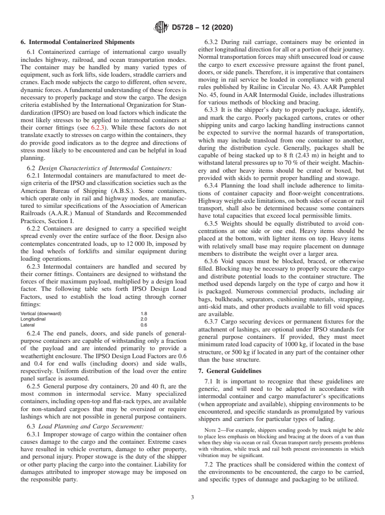 ASTM D5728-12(2020) - Standard Practices for  Securement of Cargo in Intermodal and Unimodal Surface Transport