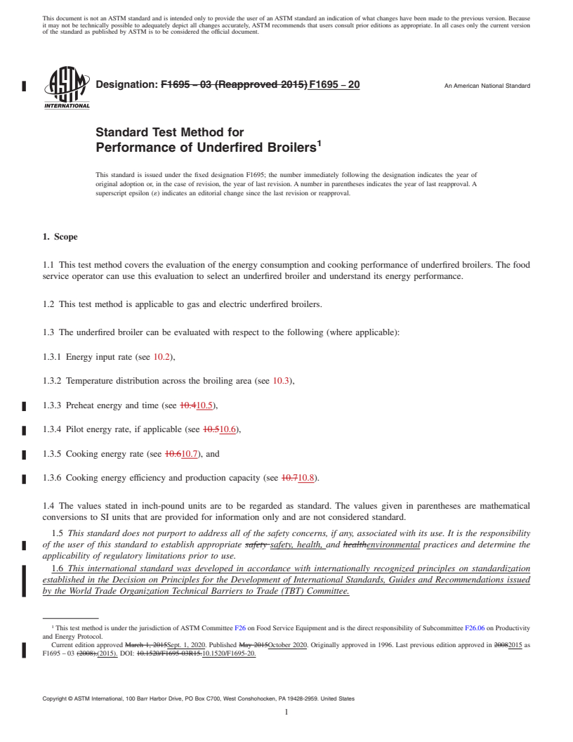 REDLINE ASTM F1695-20 - Standard Test Method for  Performance of Underfired Broilers