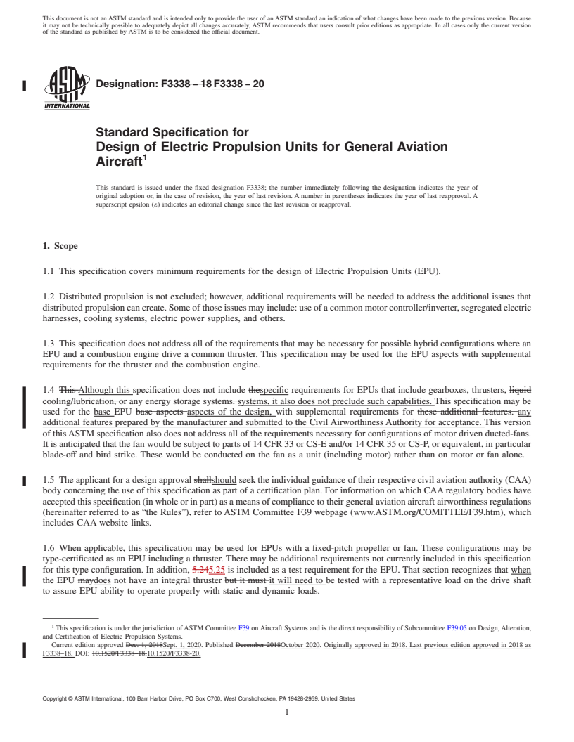 REDLINE ASTM F3338-20 - Standard Specification for Design of Electric Propulsion Units for General Aviation Aircraft