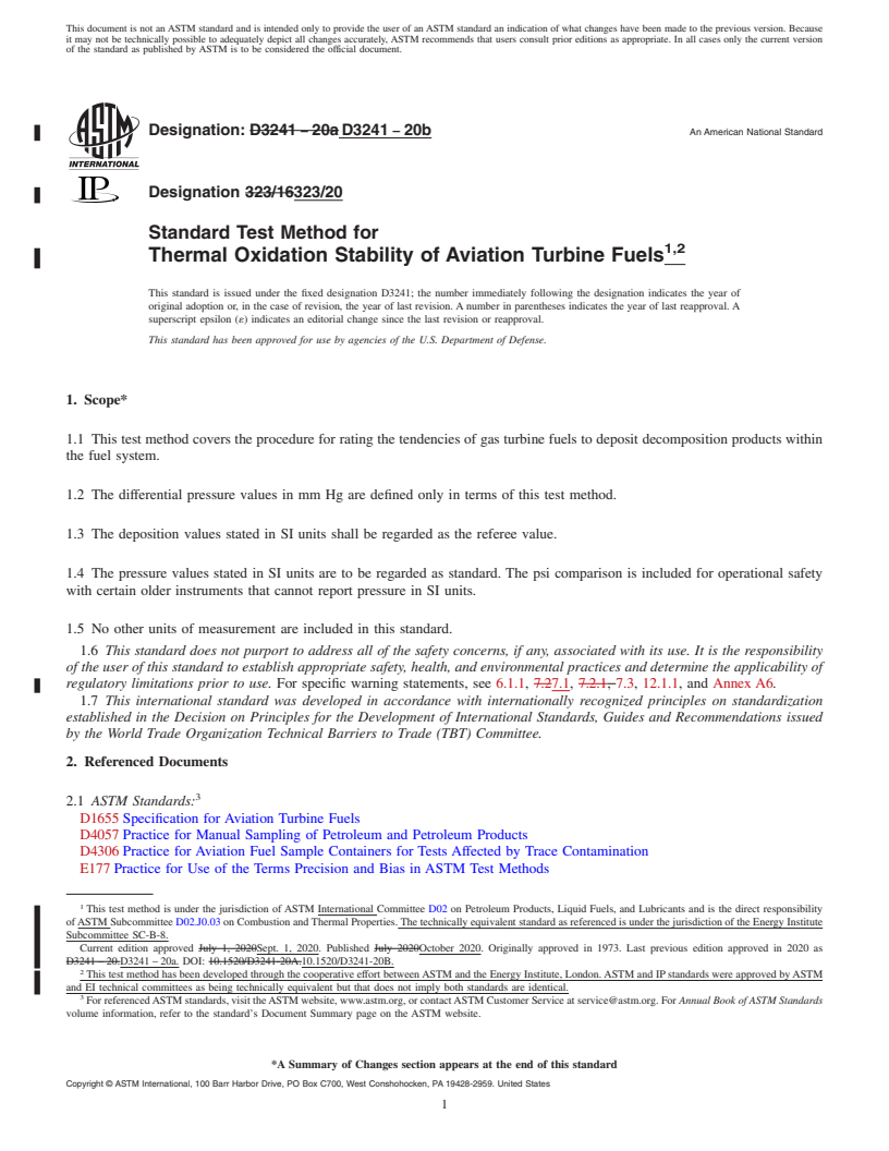 REDLINE ASTM D3241-20b - Standard Test Method for Thermal Oxidation Stability of Aviation Turbine Fuels