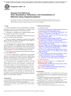 ASTM E903-20 ASTM E903-20 - Standard Test Method for Solar Absorptance, Reflectance, and Transmittance of Materials Using Integrating Spheres - Page 1 preview