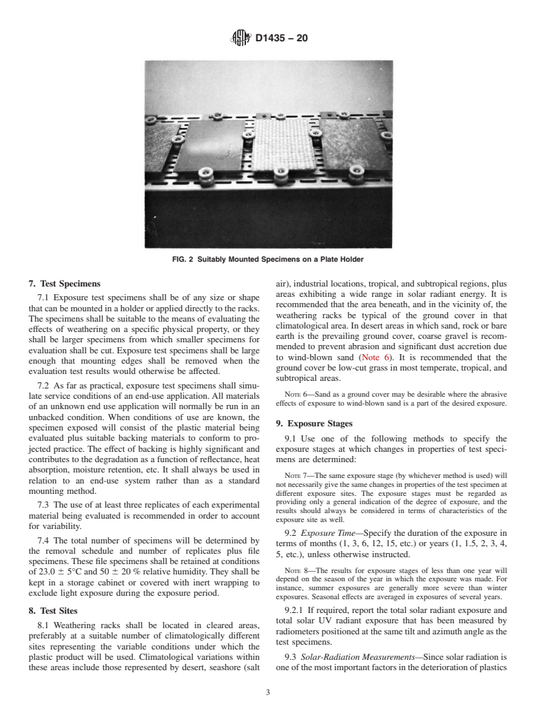 ASTM D1435-20 - Standard Practice for Outdoor Weathering of Plastics