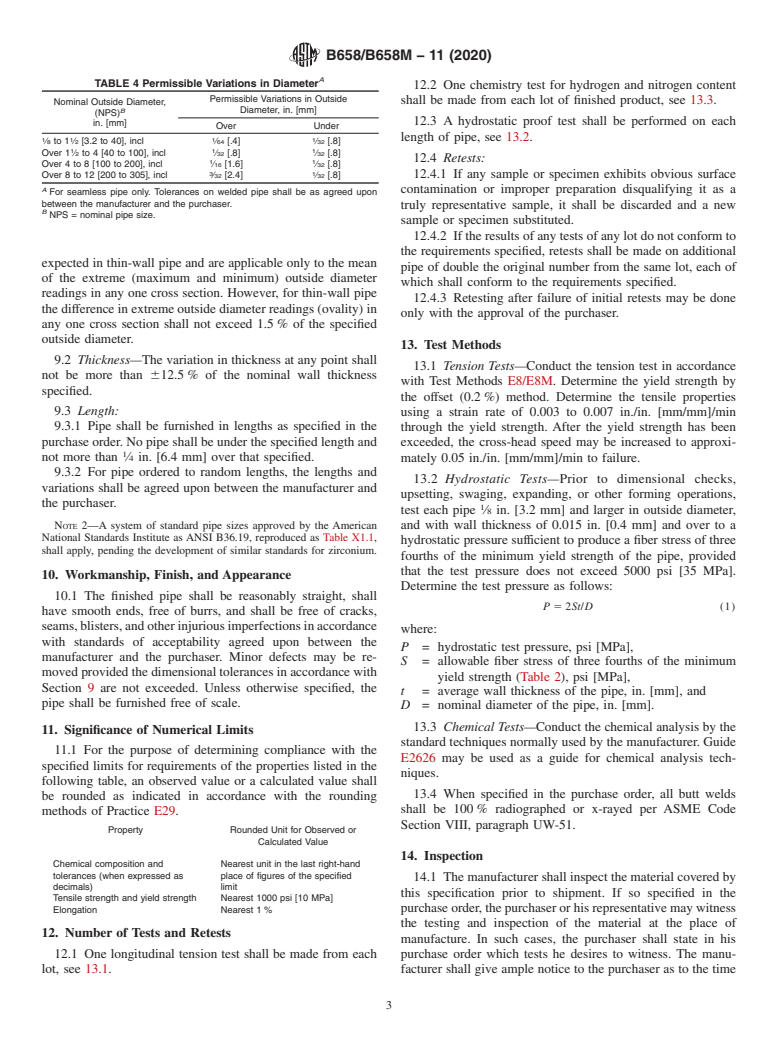 ASTM B658/B658M-11(2020) - Standard Specification for Seamless and Welded Zirconium and Zirconium Alloy Pipe