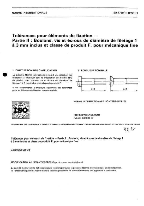ISO 4759-2:1979 - Tolérances pour éléments de fixation