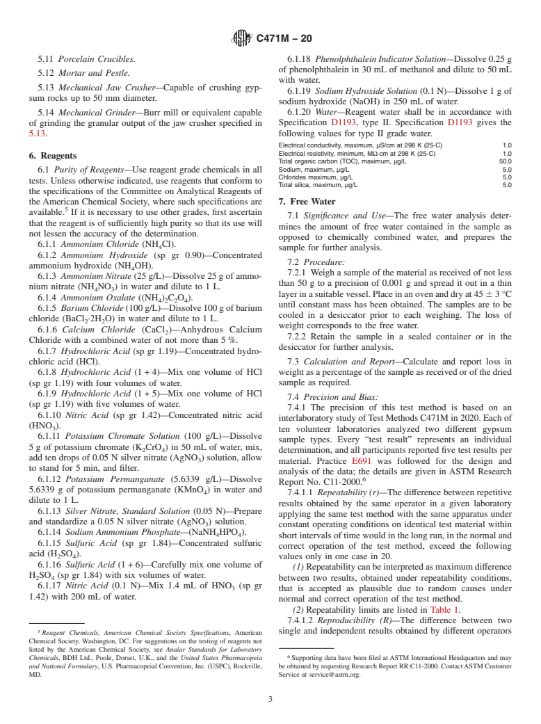 ASTM C471M-20 - Standard Test Methods for  Chemical Analysis of Gypsum and Gypsum Products (Metric)