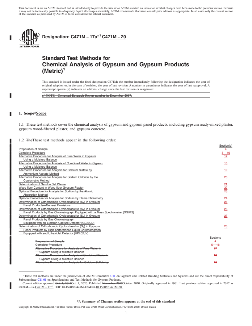 REDLINE ASTM C471M-20 - Standard Test Methods for  Chemical Analysis of Gypsum and Gypsum Products (Metric)