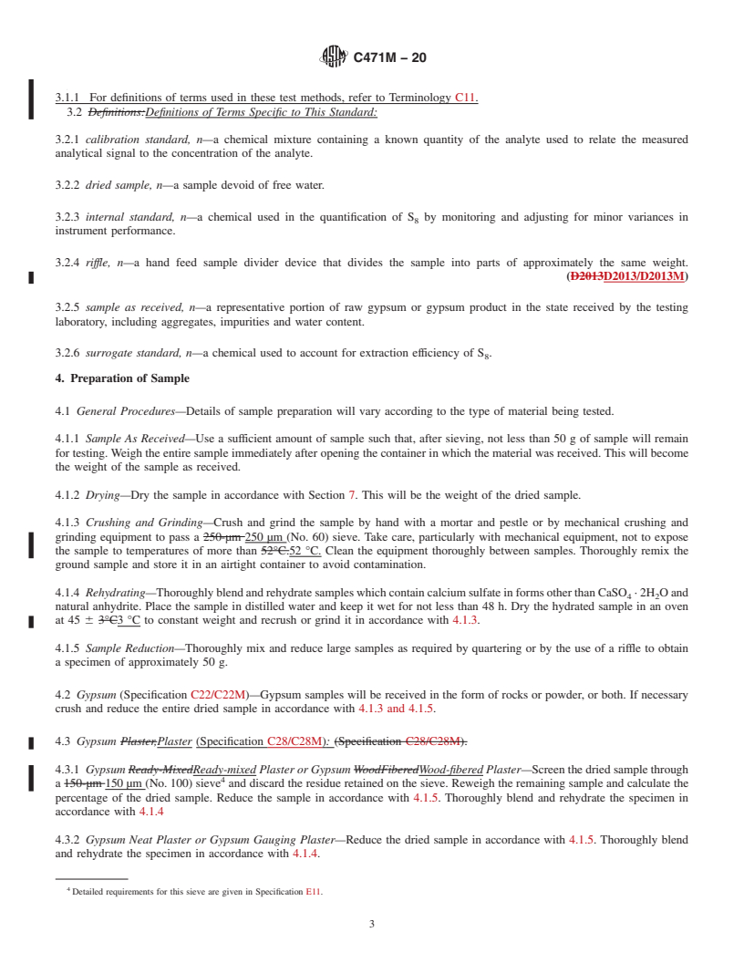 REDLINE ASTM C471M-20 - Standard Test Methods for  Chemical Analysis of Gypsum and Gypsum Products (Metric)