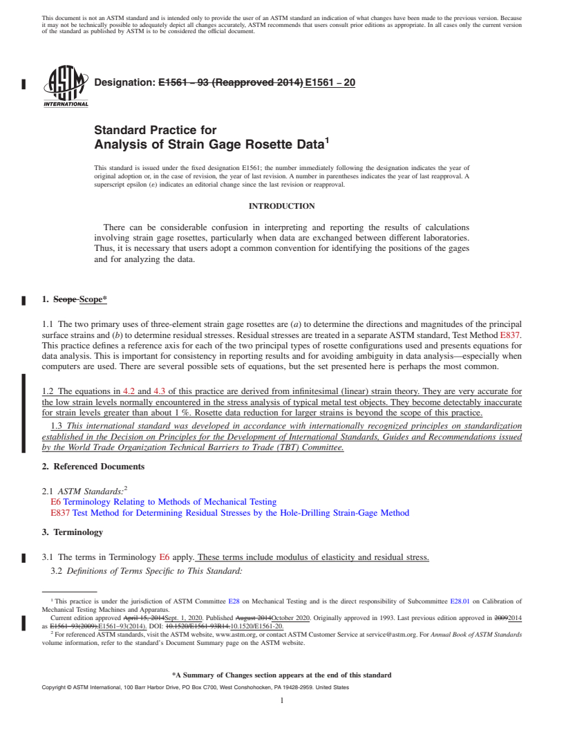 REDLINE ASTM E1561-20 - Standard Practice for  Analysis of Strain Gage Rosette Data