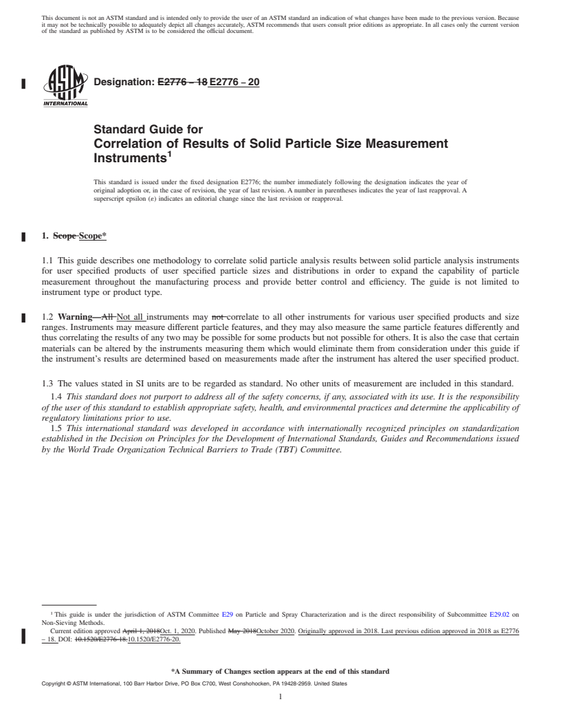 REDLINE ASTM E2776-20 - Standard Guide for Correlation of Results of Solid Particle Size Measurement Instruments