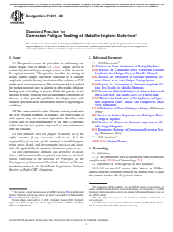 ASTM F1801-20 ASTM F1801-20 - Standard Practice for Corrosion Fatigue Testing of Metallic Implant Materials - Page 1 preview