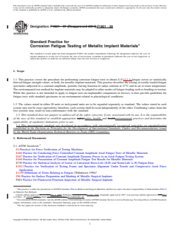 ASTM F1801-20 REDLINE ASTM F1801-20 - Standard Practice for Corrosion Fatigue Testing of Metallic Implant Materials - Page 1 preview
