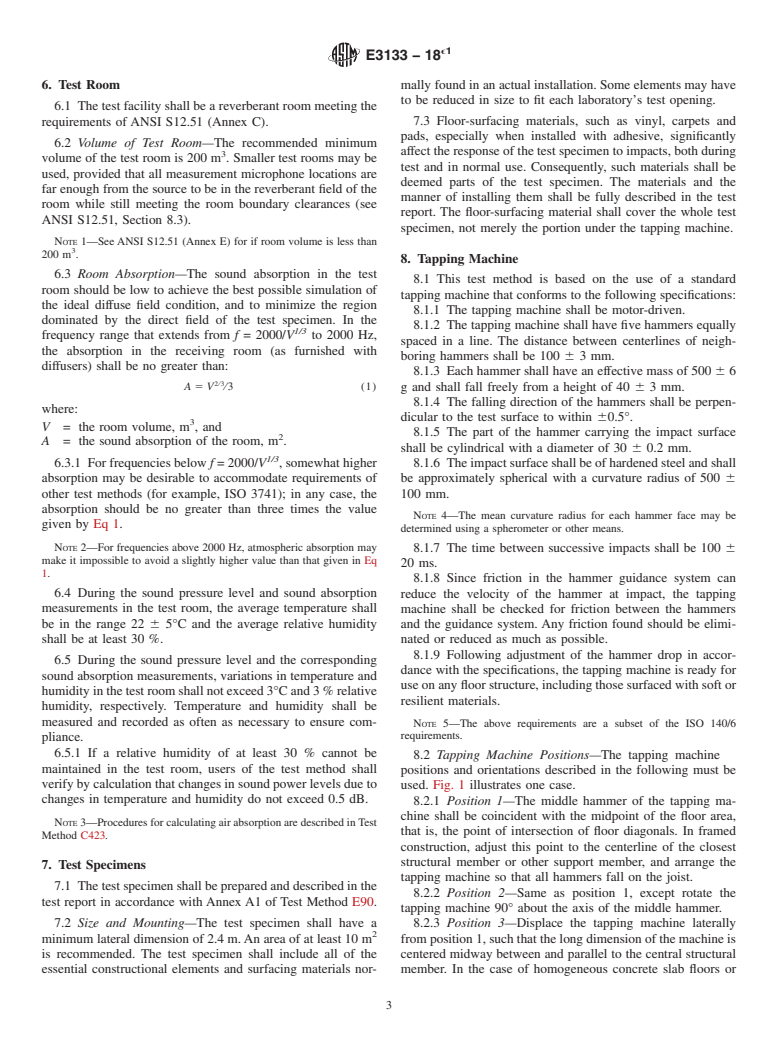 ASTM E3133-18e1 - Standard Test Method for Laboratory Measurement of Floor Impact Sound Radiation Using  the Tapping Machine (Withdrawn 2023)