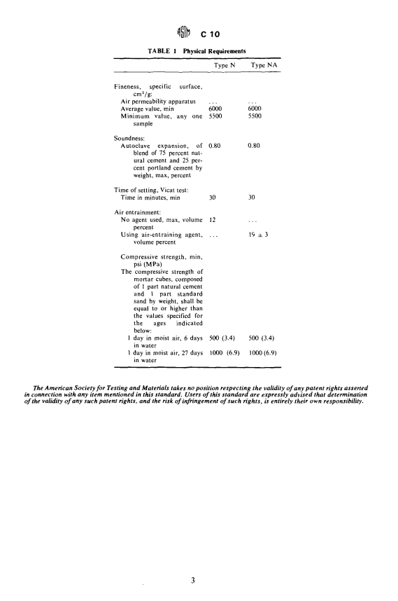 ASTM C10-76 - Specification for Natural Cement (Withdrawn 1978)