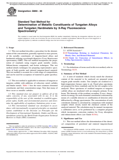 ASTM B890-20 ASTM B890-20 - Standard Test Method for Determination of Metallic Constituents of Tungsten Alloys and Tungsten Hardmetals by X-Ray Fluorescence Spectrometry - Page 1 preview