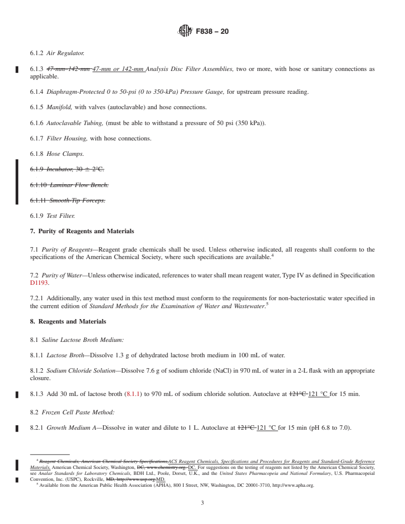 REDLINE ASTM F838-20 - Standard Test Method for  Determining Bacterial Retention of Membrane Filters Utilized  for Liquid Filtration