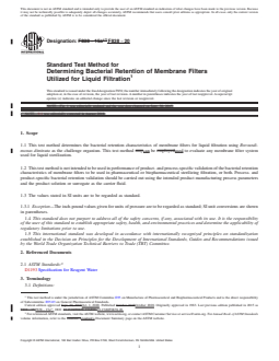 REDLINE ASTM F838-20 - Standard Test Method for  Determining Bacterial Retention of Membrane Filters Utilized  for Liquid Filtration