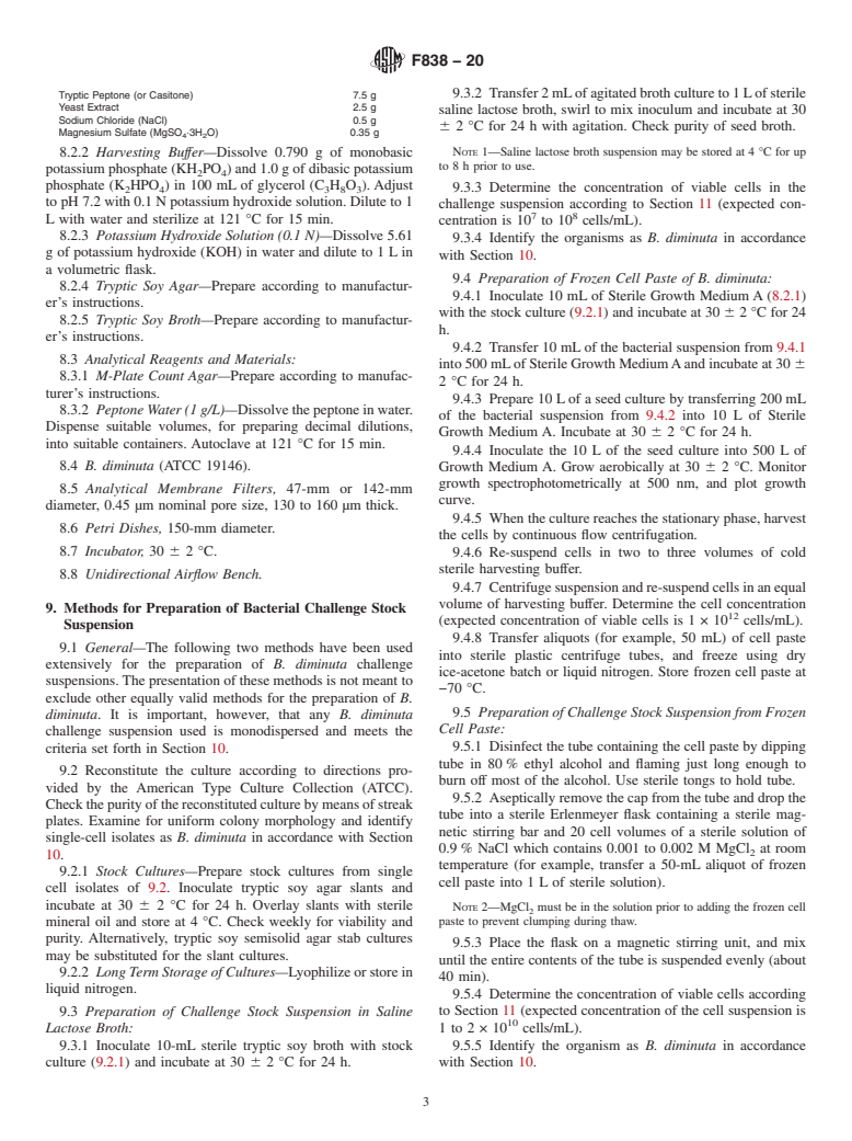 ASTM F838-20 - Standard Test Method for  Determining Bacterial Retention of Membrane Filters Utilized  for Liquid Filtration