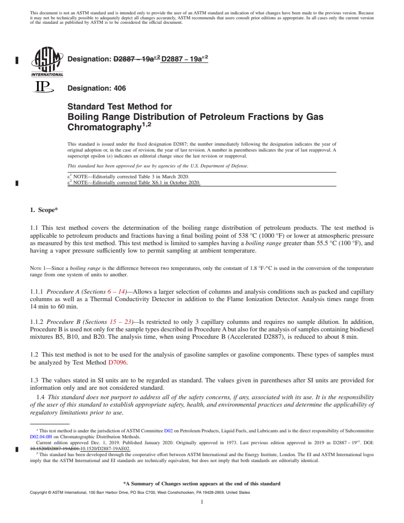 REDLINE ASTM D2887-19ae2 - Standard Test Method for Boiling Range Distribution of Petroleum Fractions by Gas Chromatography