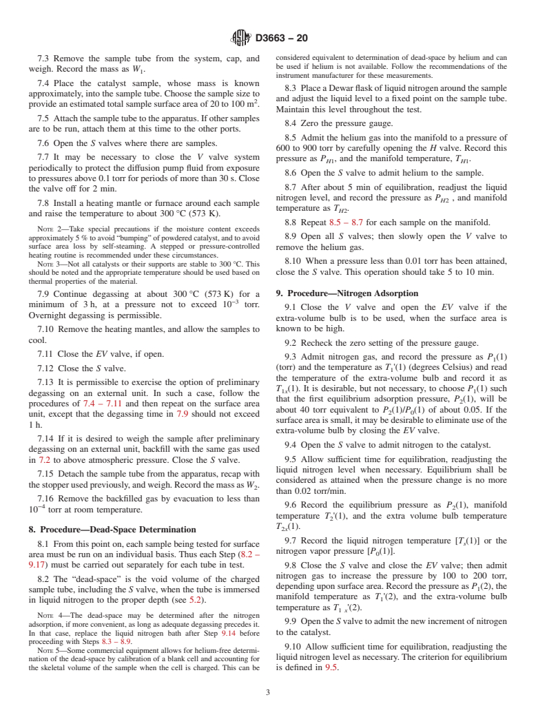 ASTM D3663-20 - Standard Test Method for  Surface Area of Catalysts and Catalyst Carriers