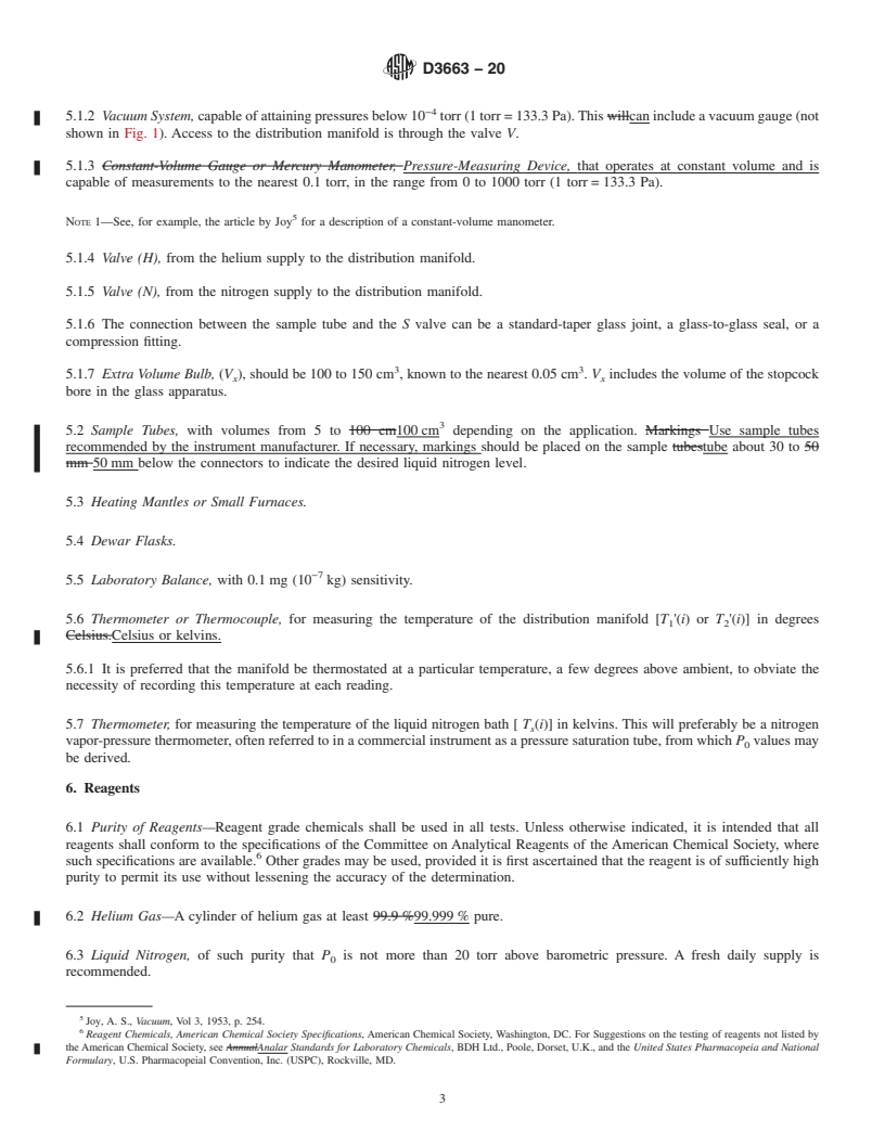 REDLINE ASTM D3663-20 - Standard Test Method for  Surface Area of Catalysts and Catalyst Carriers