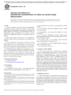 ASTM C813-20 ASTM C813-20 - Standard Test Method for Hydrophobic Contamination on Glass by Contact Angle Measurement - Page 1 preview