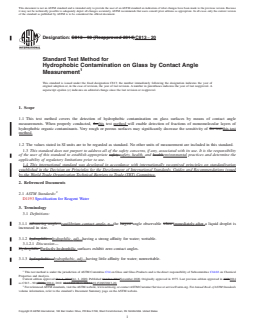 ASTM C813-20 REDLINE ASTM C813-20 - Standard Test Method for Hydrophobic Contamination on Glass by Contact Angle Measurement - Page 1 preview