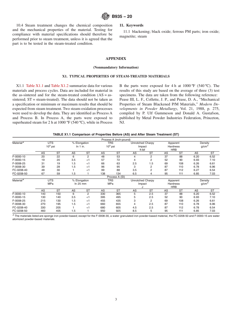 ASTM B935-20 - Standard Guide for  Steam Treatment of Ferrous Powder Metallurgy (PM) Materials