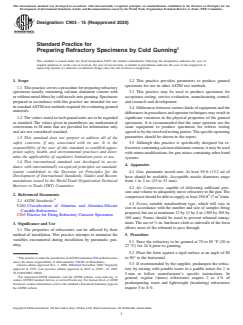 ASTM C903-15(2020) ASTM C903-15(2020) - Standard Practice for Preparing Refractory Specimens by Cold Gunning - Page 1 preview