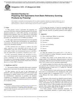ASTM C973-87(2020) ASTM C973-87(2020) - Standard Practice for Preparing Test Specimens from Basic Refractory Gunning Products by Pressing - Page 1 preview